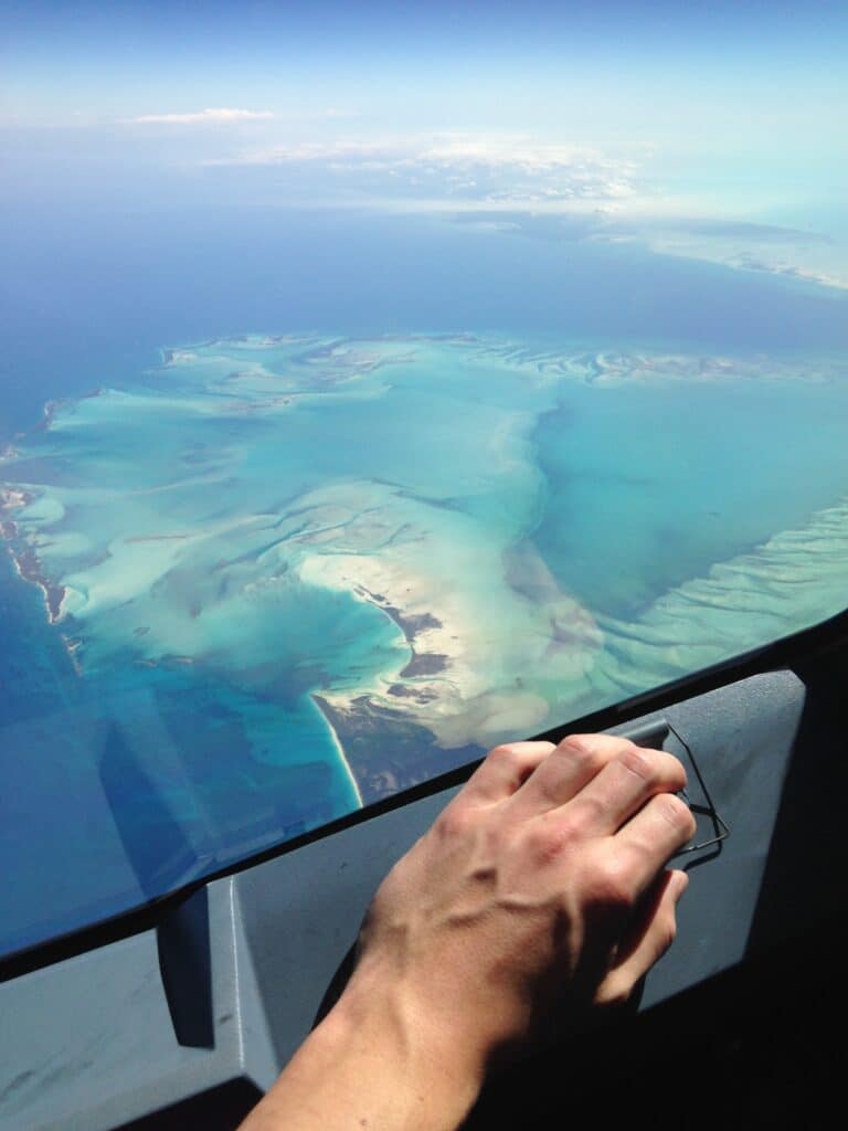 The Bahamas en route to Havana, Cuba, seen from the flight deck window