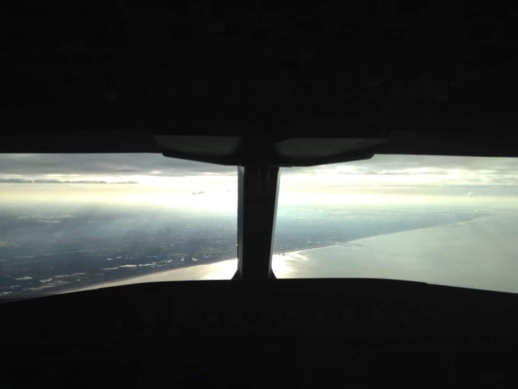 The Hague and Scheveningen seen through the flight deck windows